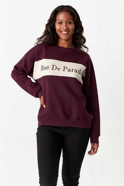 Select Moda Women's Claret Red Printed Sweatshirt