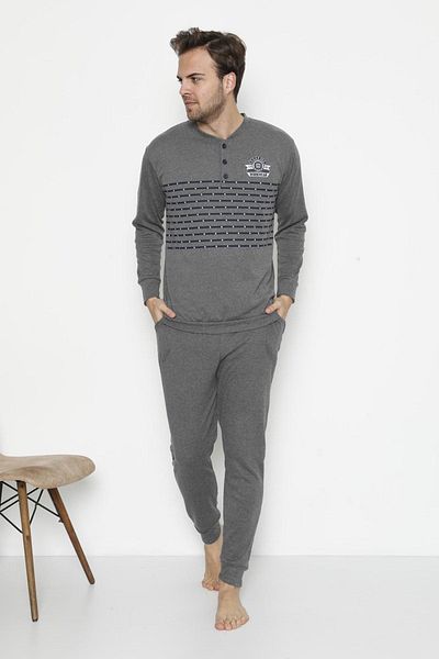 Akasya Men's Long Sleeve Winter Pajama Set with Pockets and Cuffs 9001