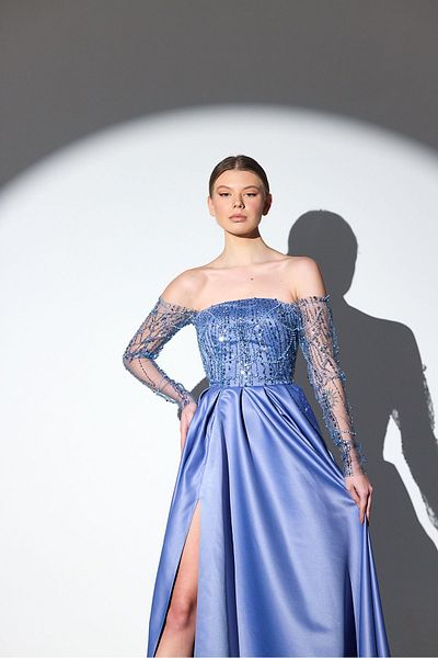 Tangül&Ali'S Moda Evi Indigo Blue Embroidered Evening Dress