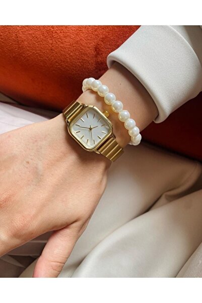 ÇENÇEN Minimal Kare Altın Kasa Gümüş Kadran Kadın Kol Saati