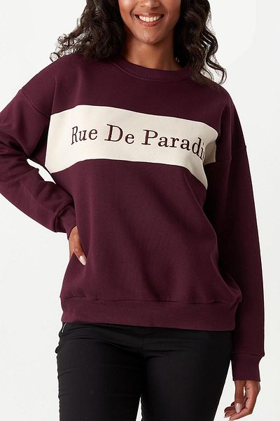 Select Moda Women's Claret Red Printed Sweatshirt