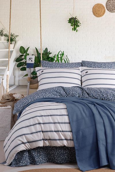 İyi Geceler İstanbul Blue Marine Double Pique Set - with Duvet Cover