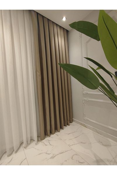 BNR HOME STORE أنبوب قانون لون المنك 1/3 - ستارة خلفية من الكتان المطوي، الجودة الأولى، جناح واحد Bnr Home