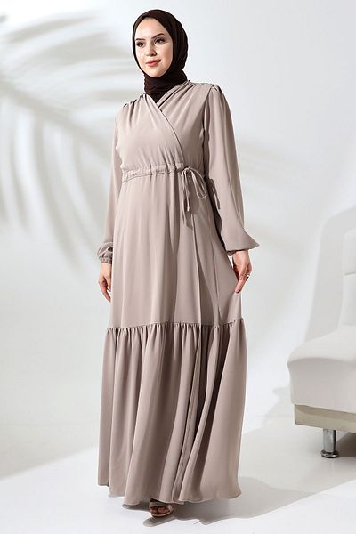 Berel Moda Stone Colored Frilly Hürrem Ferace