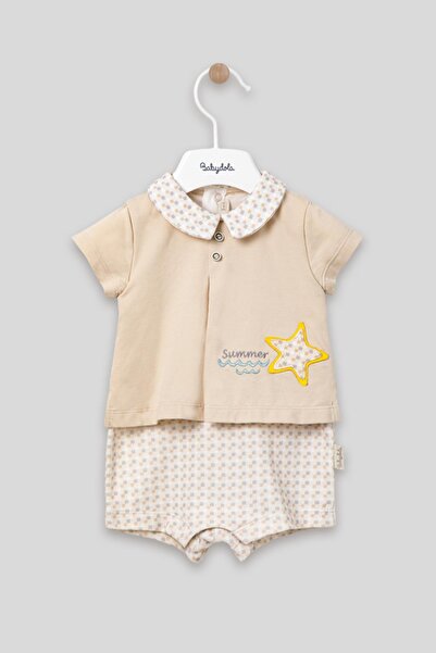 Babydola Yakalı Summer Baskılı Bebek Unisex Takım Görünümlü Tulum 13030