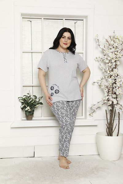 Akasya Women's Short Sleeve Pocketed Summer Oversize Pajamas Set