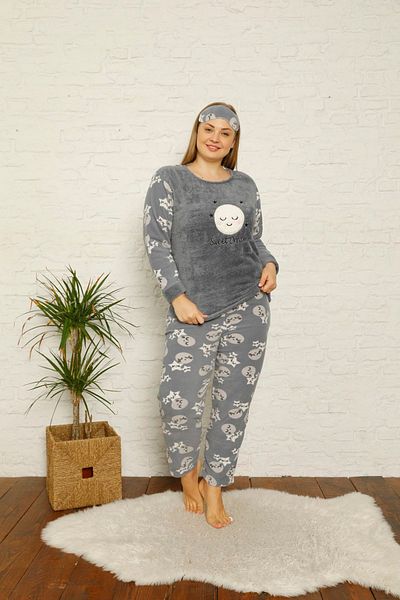 Akasya Women's Long Sleeve Pocket Fleece Plus Size Pajama Set
