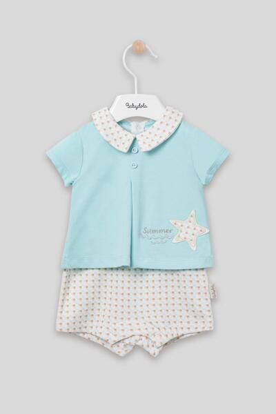 Babydola Yakalı Summer Baskılı Bebek Unisex Takım Görünümlü Tulum 13030