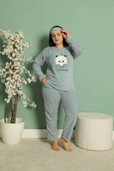 Akasya Women's Long Sleeve Pocket Fleece Plus Size Pajama Set