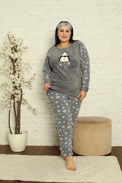Akasya Γυναικεία Σετ Πυτζάμες Fleece με Χριστουγεννιάτικο θέμα Plus Size 2169