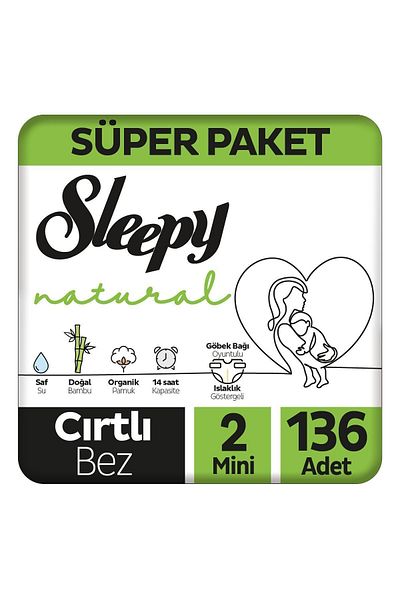 Sleepy Natural Super Package Baby Diapers Size 2 Mini 136 Pieces