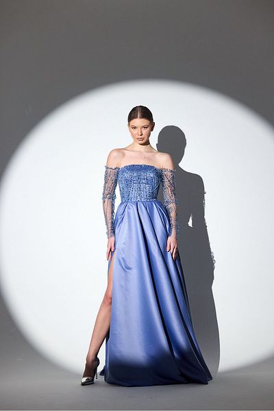Tangül&Ali'S Moda Evi Indigo Blue Embroidered Evening Dress