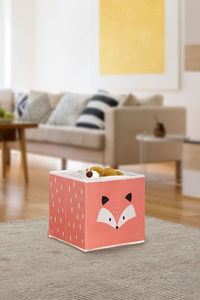 PRENDİ HOME Brick Colored Fox Printed Box Without Lid - 30x30x30 Cm