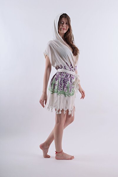 REİNA TEKS Pareo cu glugă cu model lavandă - Îmbrăcăminte de plajă, îmbrăcăminte de plajă cu curea 1 bucată