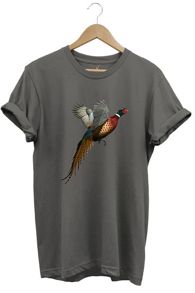 WİDİ Μπλουζάκι Hunting Peacock Printed Minimal Regular Fit 100% βαμβακερό γκρι