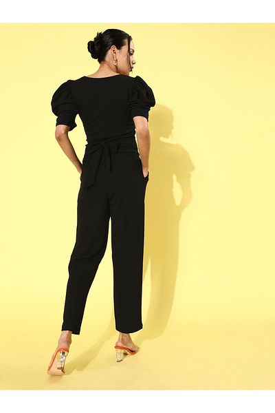 Athena By Styli Solid Puff Sleeves Top & Pants Co-Ords