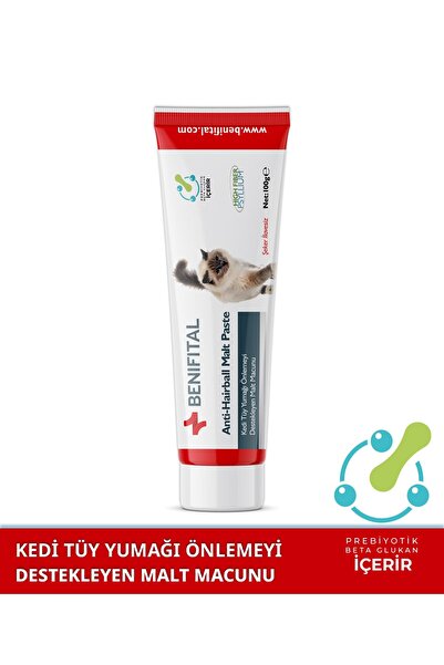 Benifital Malt Paste 100 Gr Kedi Tüy Yumağı Önlemeyi Destekleyen Prebiyotik Malt Macun Şeker İlavesiz