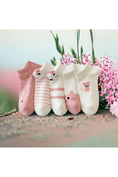 Çorabistaan 5 Çift Sevimli 3 Boyutlu Çok Renkli Kedi Karikatür Desenli Kadın ...