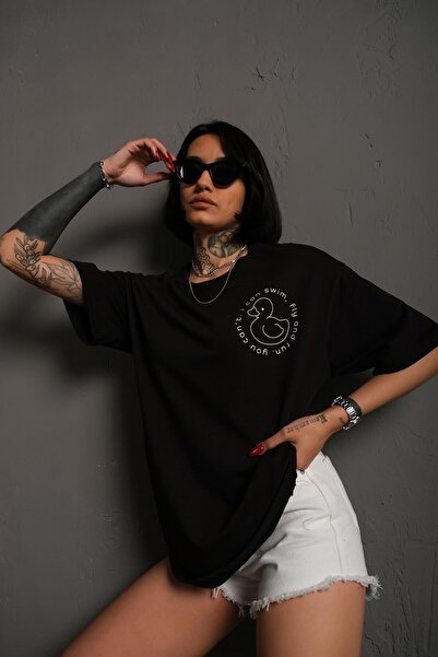 technomonkey Tricou Techno unisex cu imprimeu de rață neagră - mărime mare