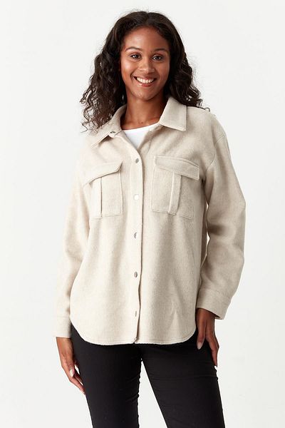 Select Moda Women's Beige Stitched Jacket with Pocket Detail