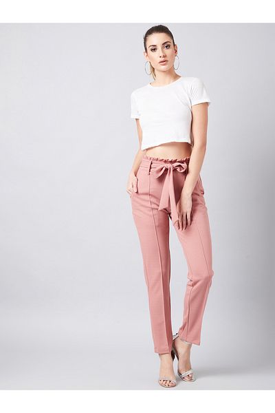 Athena By Styli Smart Slim Fit Peg Trousers with Tie Belt