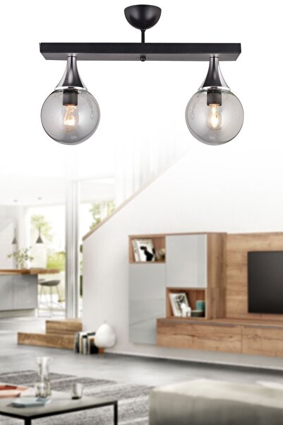 Genel Markalar Siyah 2'li Sıralı Plafonyer Füme Glop Camlı Krom Aşağı Bakan L...