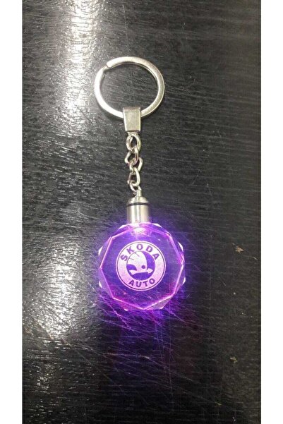 Skoda Logolu Yedek Pil Hediyeli Led Işıklı 3d Kristal Araba Anahtarlık Yedek ...