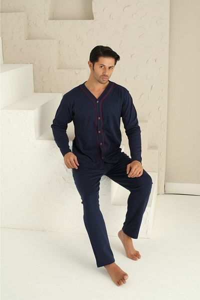 Brood homewear Σετ πιτζάμας με μονό γιακά μπλουζάκι ανδρικό μπλέ
