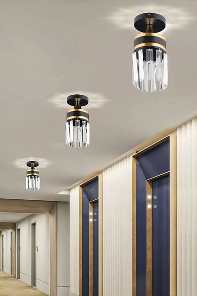 KARDELEN AYDINLATMA AVİZE Single Nairobi Black Plafonier Crystal Stone Yellow Striped Cylinder Downward Facing Luxury Chandelier