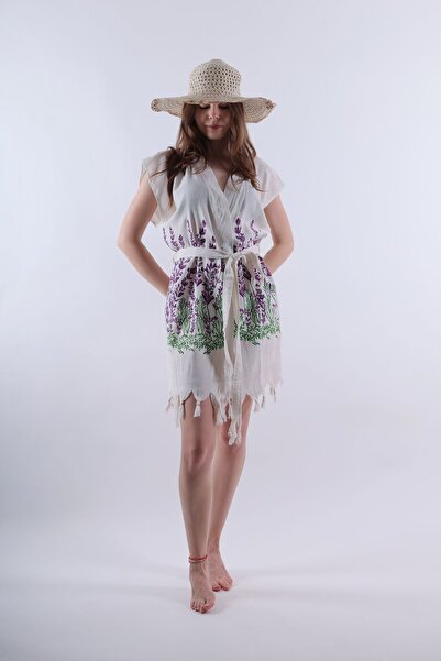 REİNA TEKS Vestă de plajă cu imprimeu lavandă și pareo - îmbrăcăminte de plajă cu curea, 1 bucată