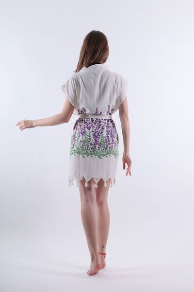 REİNA TEKS Vestă de plajă cu imprimeu lavandă și pareo - îmbrăcăminte de plajă cu curea, 1 bucată