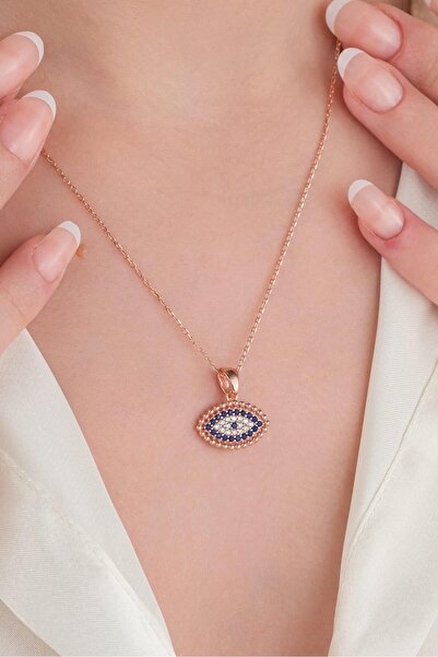 Tmt Silver Gümüş Rose Kaplama Göz Şekli Nazar Boncuklu Boncuğu Zirkon Taşlı K...