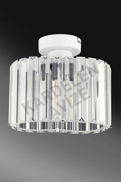 KARDELEN AYDINLATMA AVİZE White Single B Plafonier - Crystal Stone Downward Facing Luxury Chandelier