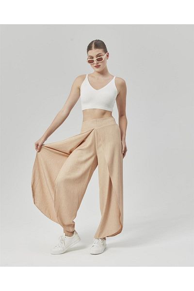 Nuseel Beige Colored New Season Atlantis Flowing Pareo Trousers