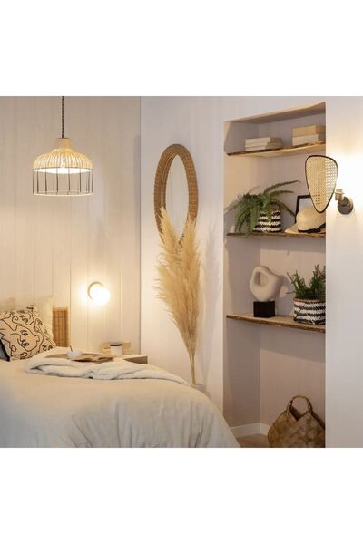 Fico Home Modern Hasır Kablosuz Tak Çalıştır Ledli Pilli Aplik Hazeran Hasır Aplik