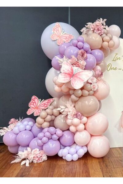 Çemrek Süs Parti مجموعة بالونات سلسلة بالونات أرجوانية وردية مكونة من 103 بال...