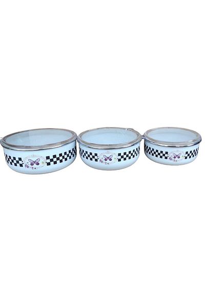 qussine Enameled 3-Piece Storage Container Set Checkered
