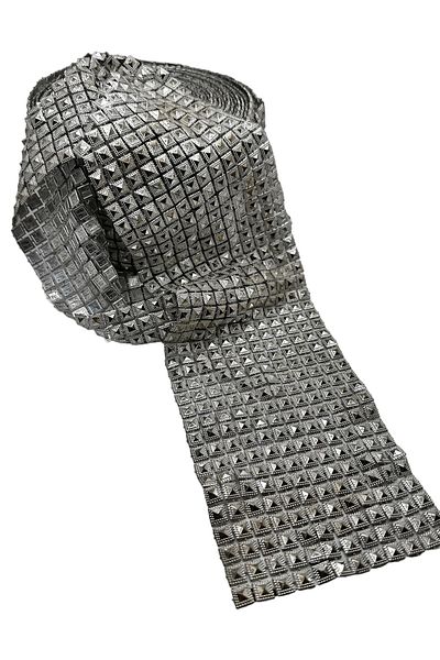 BukiroAtelier Shiny Enli Decorative Jewelled Strip - Silver Square Jewelled, 2 Meters, 10 cm