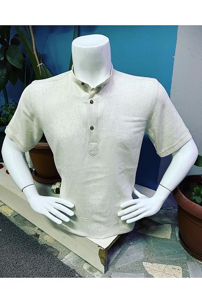 CLASSO Half Placket Judge Collar Viscose Linen Short Sleeve Shirt