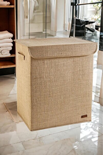 PH Prendi Home Jüt Kapaklı Katlanır Kirli Çamaşır Çocuk Odası Oyuncak Saklama Kutusu Sepet 40x50x30