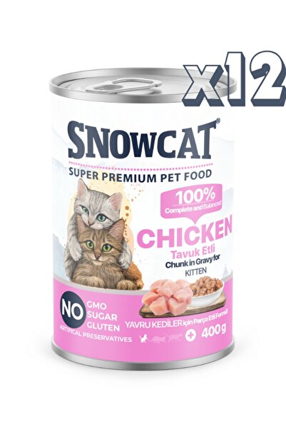 Snow Cat Premium Parça Etli Tavuklu Yavru Kedi Konservesi 12 Adet*400 G