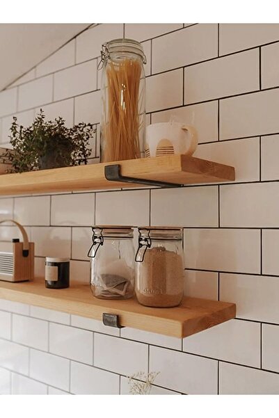 Yggdrasil Home Decor Doğal Ahşap 2’li 100x19x4 Cm L Demir Ayaklı Raf