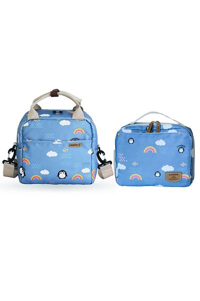 SUNSHINE Blue Penguin Thermal Supplementary Food Lunch Box and Baby Bag Organizer Set