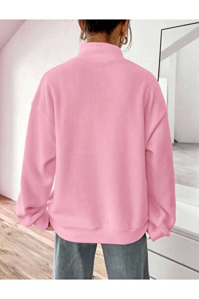NİCE Рожева унісекс зимова кофта з флісовою підкладкою - на півзастібці, з високим коміром