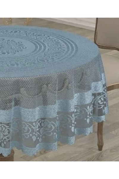 WENESSİ Față de masă Raschel KDK rotundă 160 cm cu model otoman din tul tricotat