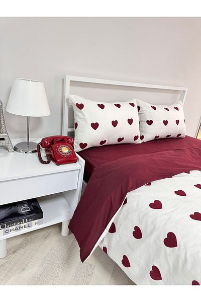 üntaş Single Double Sided Heart Duvet Cover - 1 Pillow Case