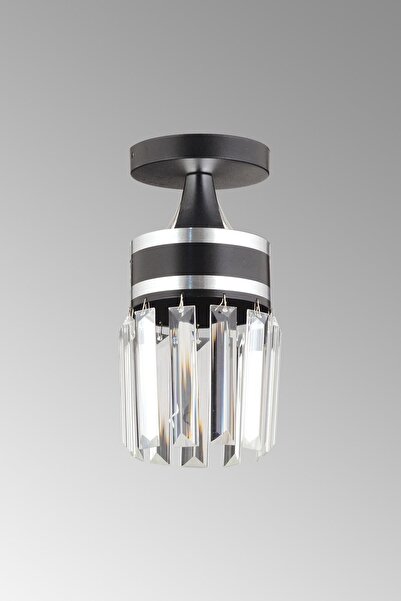 Genel Markalar Tekli Nairobi Siyah Plafonyer Kristal Taşlı Krom Şeritli Silin...