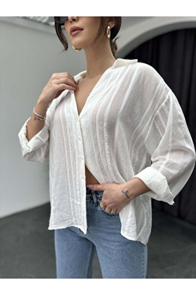 Fashionbox KADIN OVERSİZE TRANSPARAN GÖMLEK