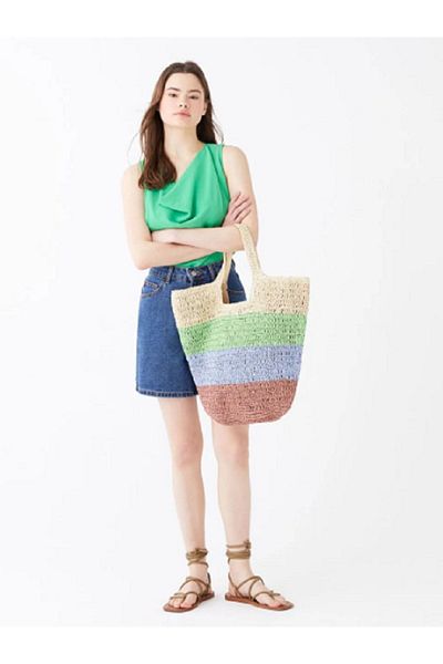 LC Waikiki ACCESORII EL&SEV LCW Geantă de umăr pentru femei din paie color-blocate