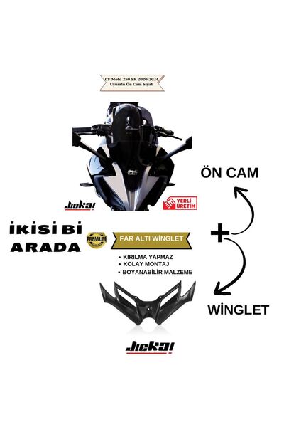 JİEKAİ Cf Moto Sr 250 Spor Ön Cam Siyah  ve Far Altı Winglet (SET HALİNDE)